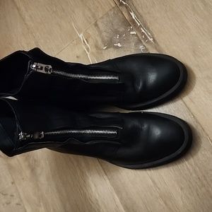 Zara leather zip front combat boots ankle black 8